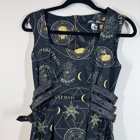 Spin Doctor Hell Bunny Y2K Pentagram Constellations Gothic Black Mini Dress S - Picture 4 of 15